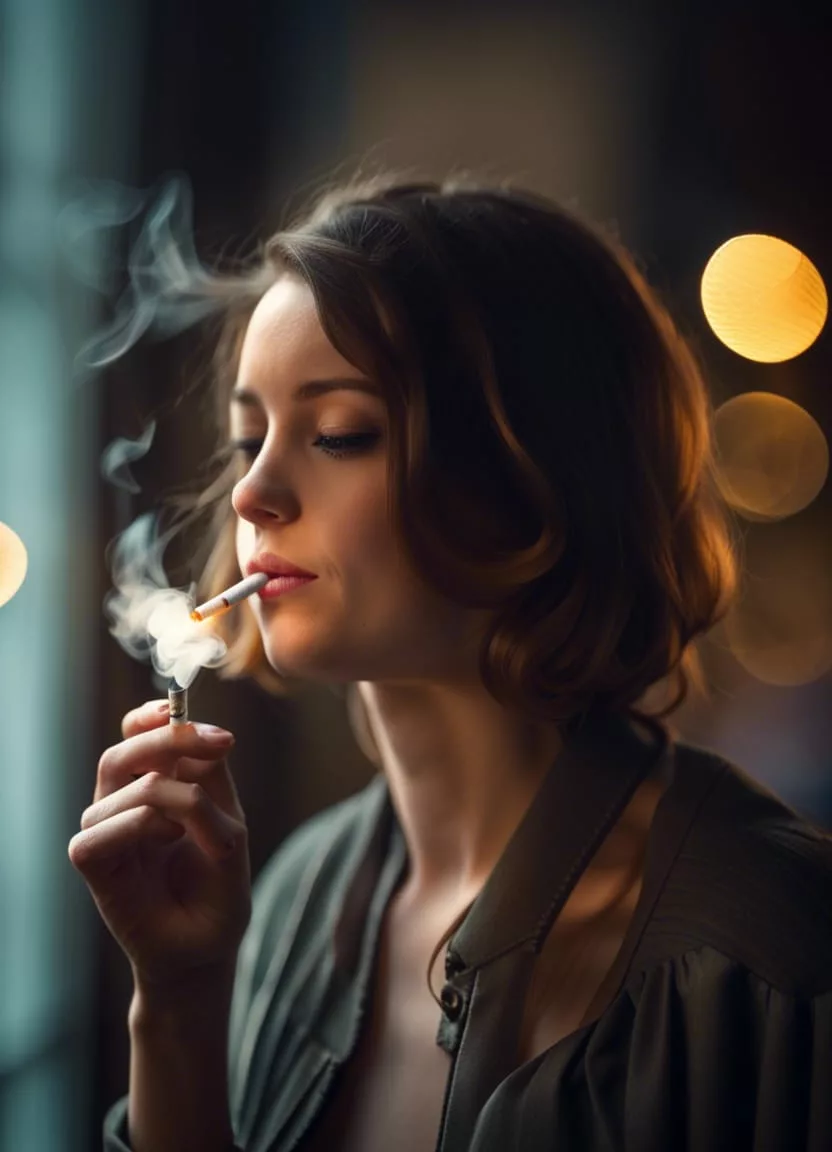 femme regardant sa cigarette