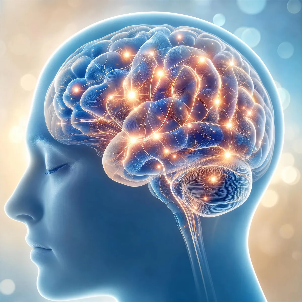 Représentation lumineuse d'un cerveau en bleu et orange, pour illustrer les recherches sur l'hypnose et l'anxiété